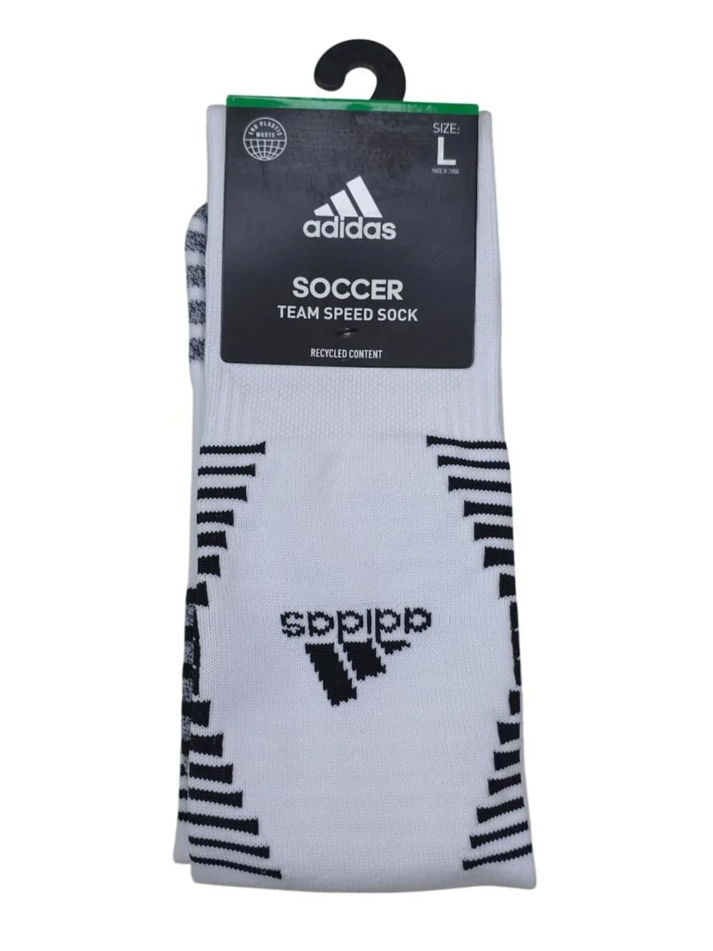 Adidas Team Speed Soccer Socks Large White & Black Aeroready Recycled Content